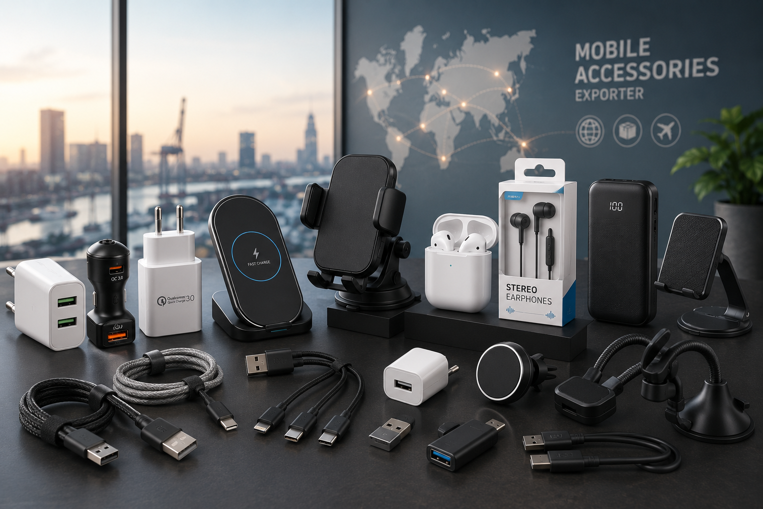Premium mobile accessories exporter in Georgia supplying chargers, cables, holders and tech accessories