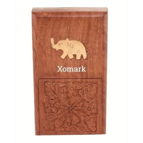 Brown Wooden Cigarette Case Brass Inlay