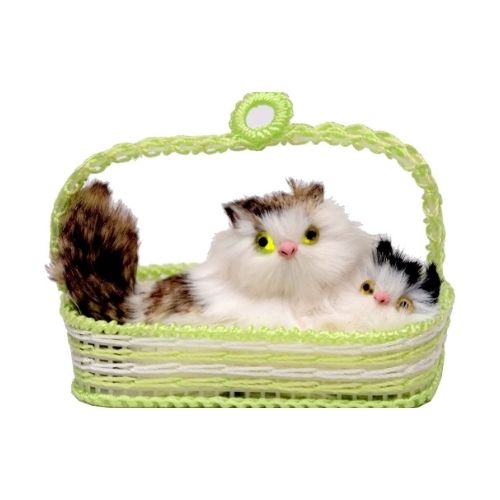 White Cat Basket Soft Toy Doll