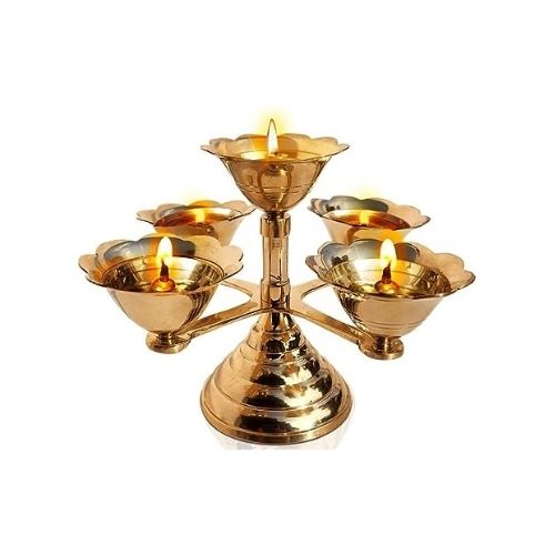 Gold Brass Panchadeep Traditional Pooja Diya