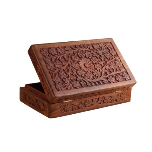  Handcrafted Storage Box With Floral Carving