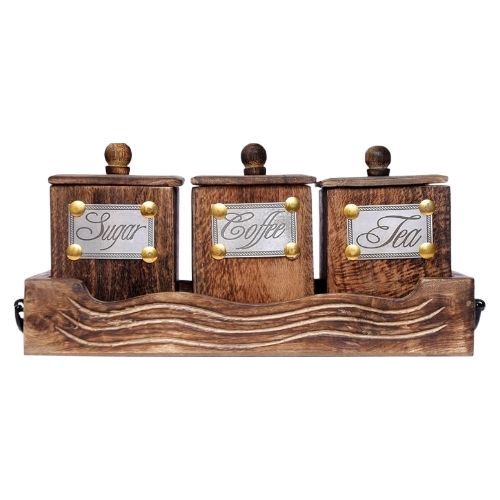 Antique Wooden Tea Coffee Storage Set