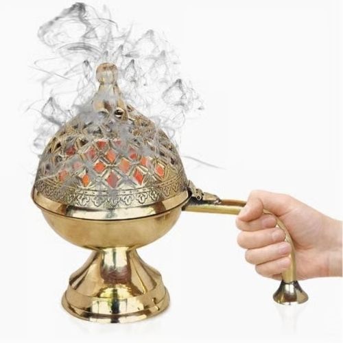 Gold Brass Dhuna Loban Burner Medium Size Traditional Incense Holder