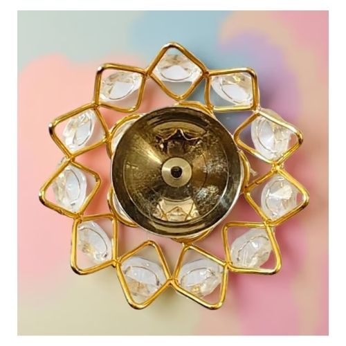 Gold Set Of 5 Lotus Flower Brass Crystal Diya