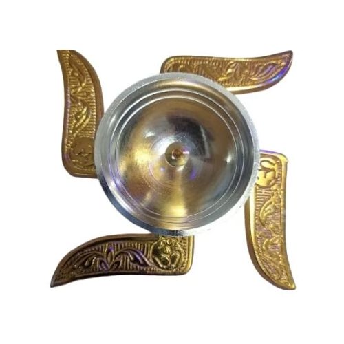 Gold Brass Swastik Symbol Design Brass Akhand Diya Oil Lamp