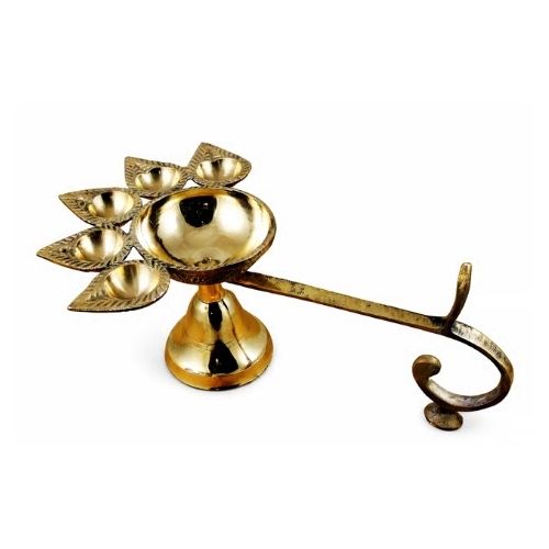 Gold Brass Panchmukhi Camphor Aarti Diya Set