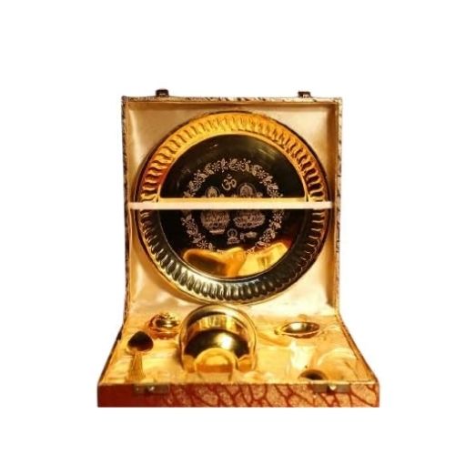 Gold Plated Brass Pooja Thali Gift Set