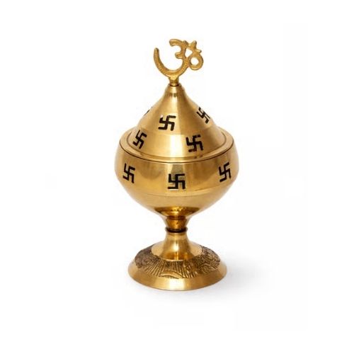 Gold Om Swastik Akhand Brass Diya