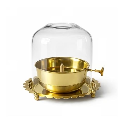 Gold Brass Akhand Jyoth Diya With Glass Cover