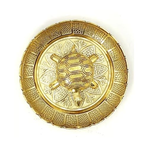 Gold Brass Vastu Tortoise With Plate