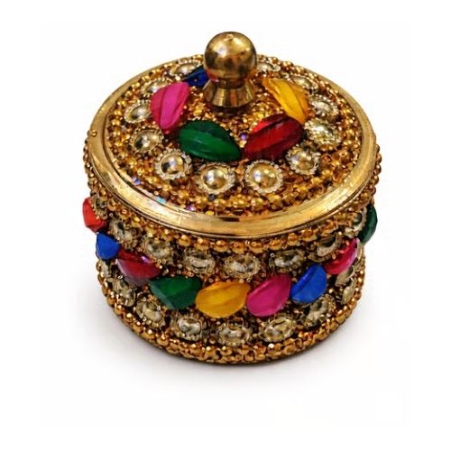 Gold Traditional Handmade Brass Round Kumkum amp Sindoor Box