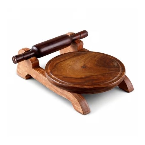 Brown Sheesham Wood Chakla Belan Stand Set For Roti Making