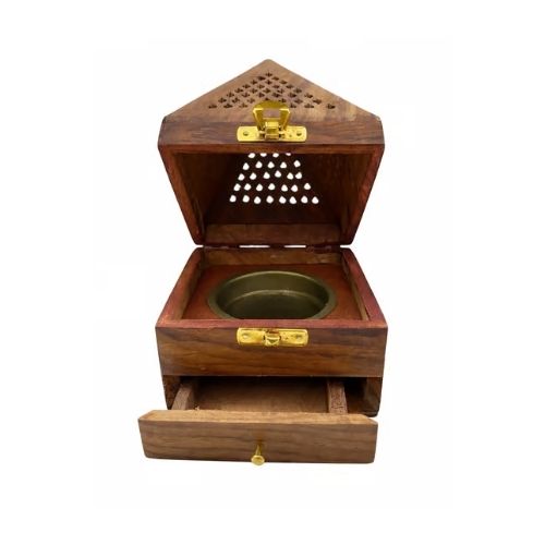 Brown Wooden Mubkhar Oudh Dani Incense Dhoop Stand