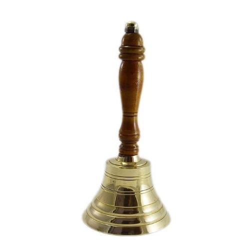 Brass Wooden Handle Heavy Beautiful Hand Bell For Temple6 Inches