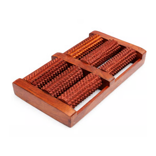 Brown Wooden Foot Massager Six-Roller Acupressure Reflexology