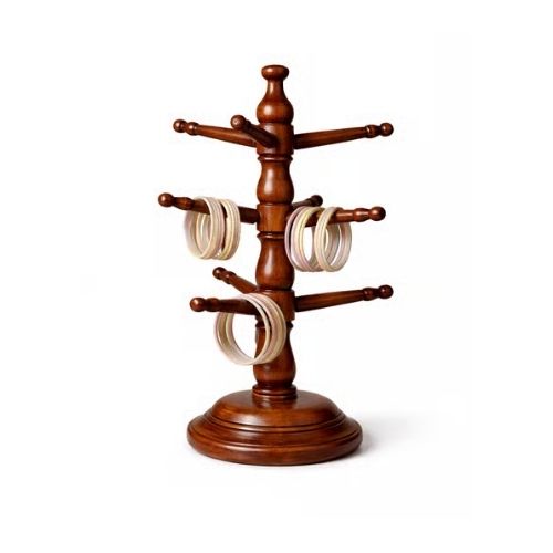 Brown Wooden Rotating Bangle Stand Three-Tier Organizer