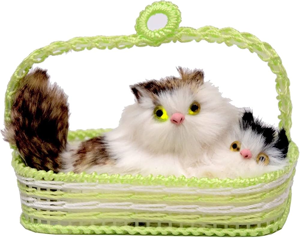 White Cat Basket Soft Toy Doll
